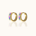 Rainbow Colored Baguette CZ Pave Huggie Hoop Earrings