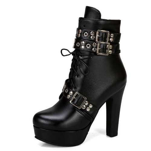 Red Yellow White Women Ankle Boots Platform Lace Up High Heel Short