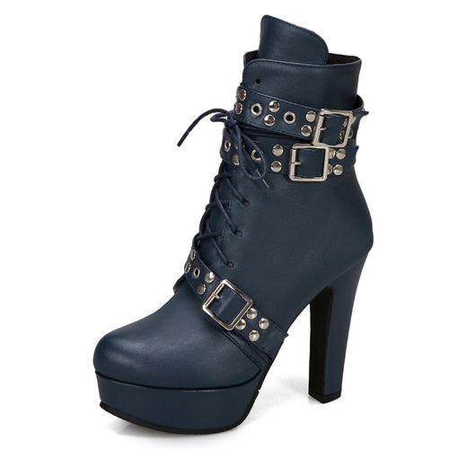 Red Yellow White Women Ankle Boots Platform Lace Up High Heel Short