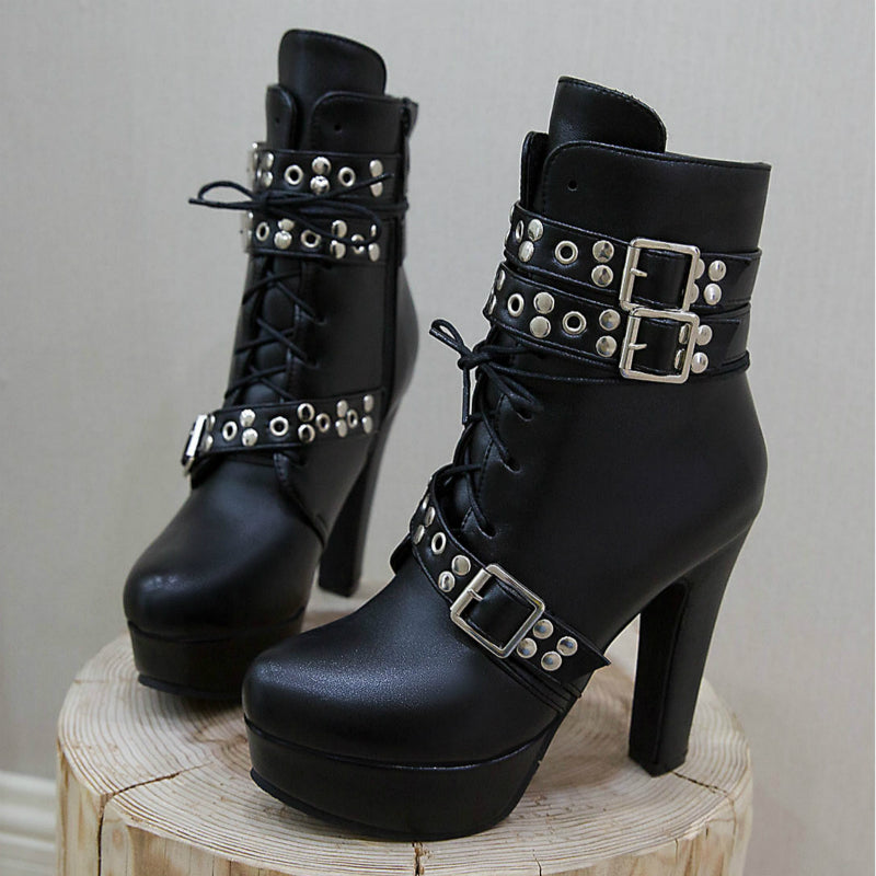 Red Yellow White Women Ankle Boots Platform Lace Up High Heel Short