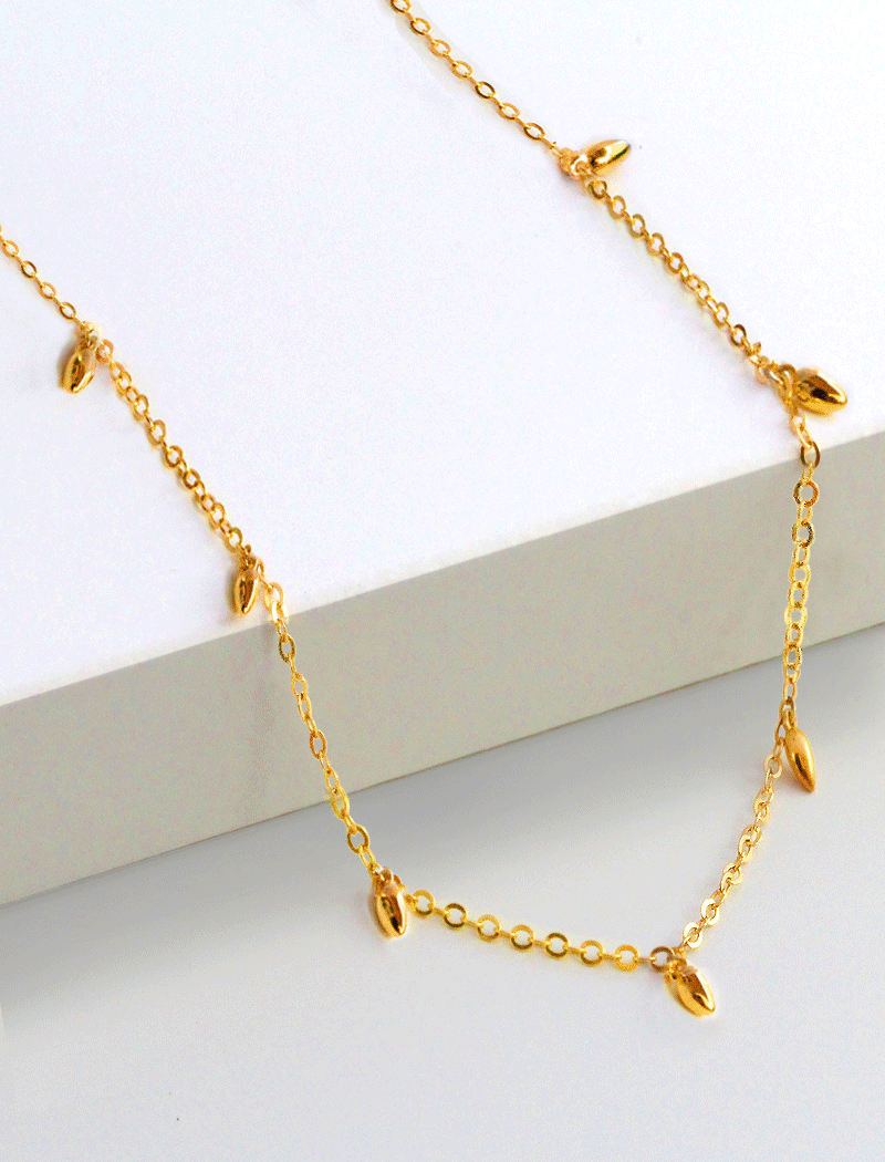 RICE Bead Thin Chain Strand Necklace | 18K Gold Over Sterling Silver