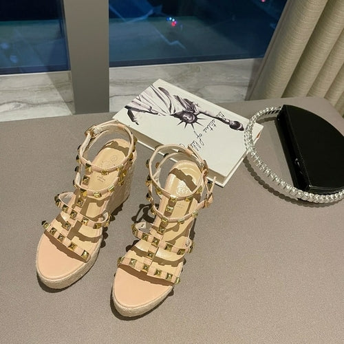 Rivet Wedges Women Sandals Open Toe Ankle Buckle Strap Ladies Platform