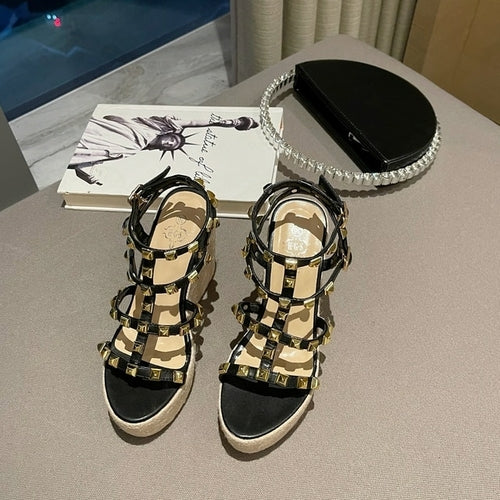 Rivet Wedges Women Sandals Open Toe Ankle Buckle Strap Ladies Platform