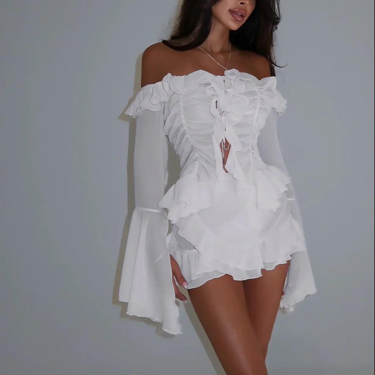 Rosalyn Ruffled Chic White Two-Piece Set