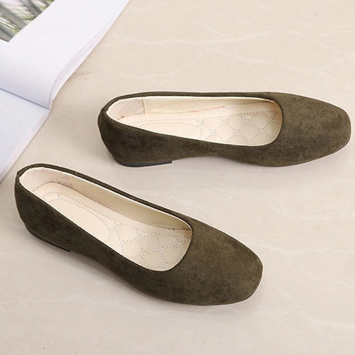 2025 Women Suede Square Flat Heel Shallow Female Shoes Spring Summer