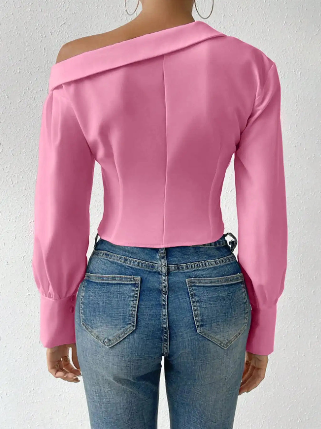 Pink Off Shoulder Cross Front Women's Blouse