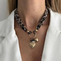 Leopard Print Choker Necklace - Heart Pendant