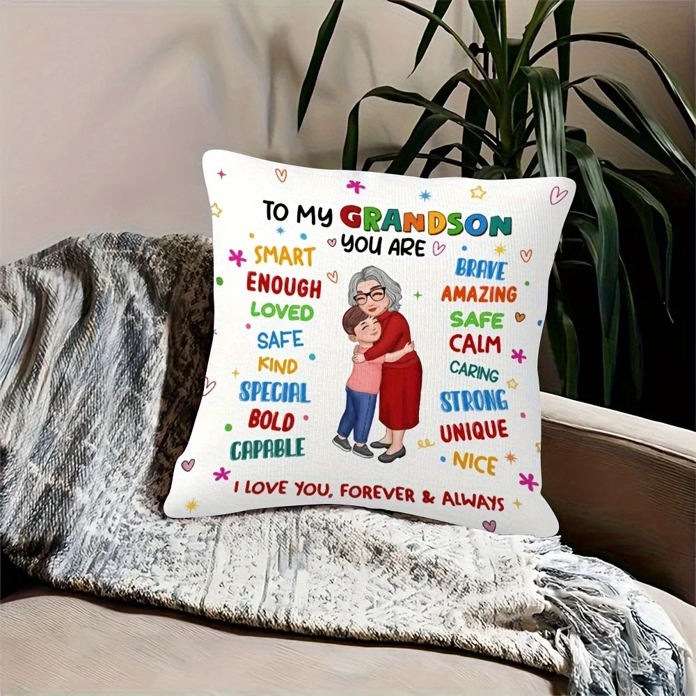 1pc To My Grandson Heartfelt Message Throw Pillow Cover,Suitable for