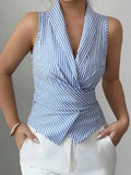 Striped V-Neck Sleeveless Blouse