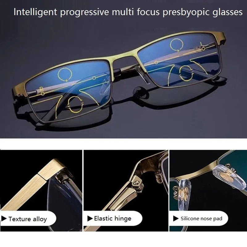 Progressive Multi-focus Reading Glasses for Men Women Anti-blue Light Near Far Reading Glasses Anti-radiation Metal Gafas