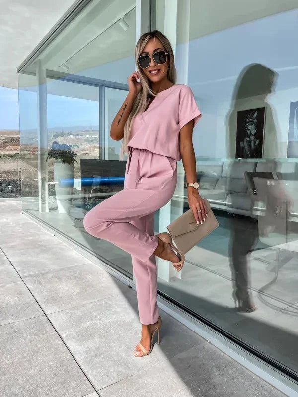 V-Neck Summer Jumpsuit with Pockets
