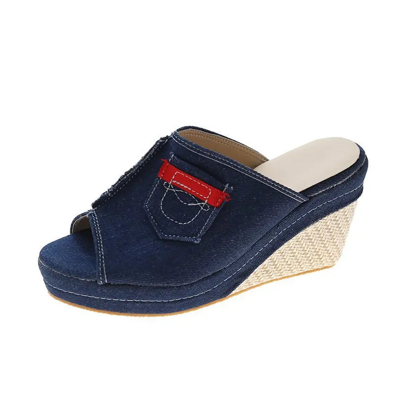 Women Shoes Summer New Cowboy Slippers Fashion Retro Wedge Platform