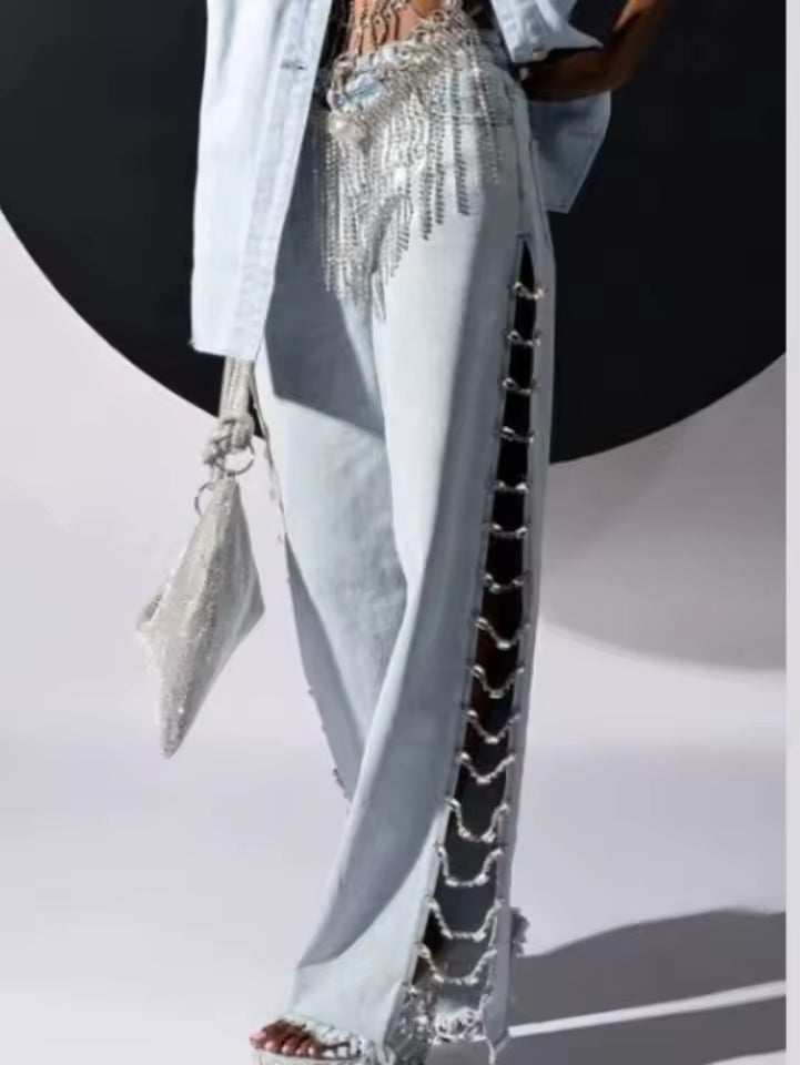 Crystal Ladder Flare Jeans