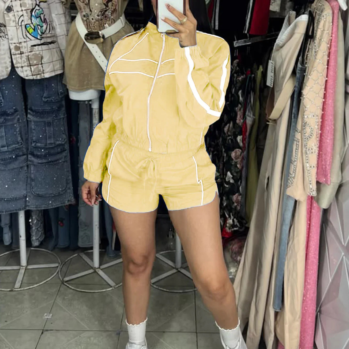 Color Block Drawstring and Jacket Shorts