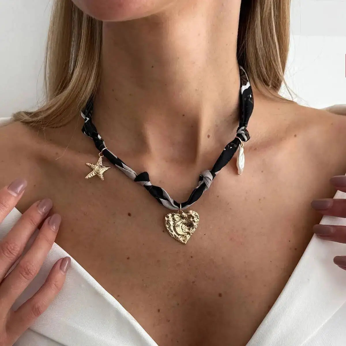 Leopard Print Choker Necklace - Heart Pendant