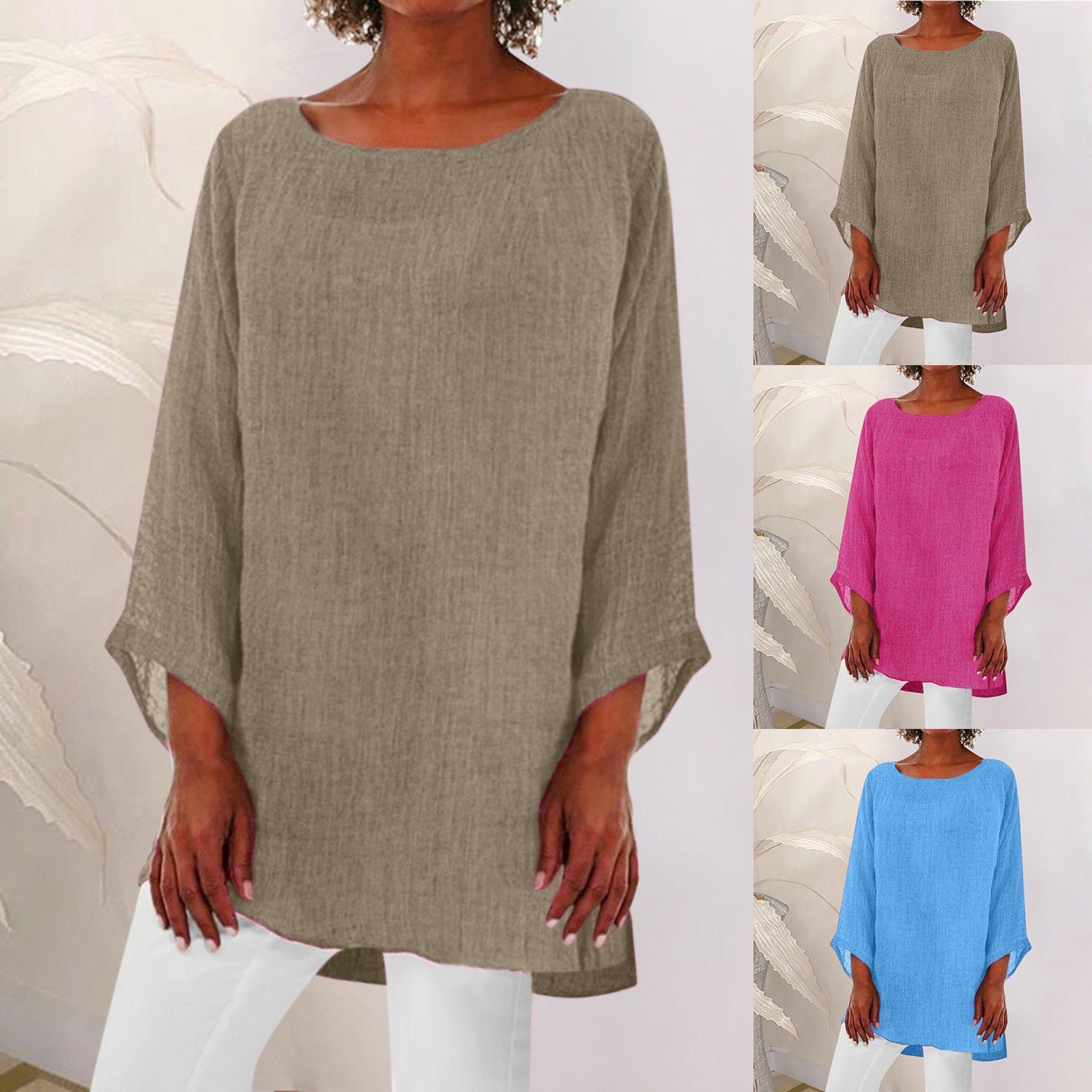 Vintage Cotton Linen Blouse - Casual Long Sleeve Shirt