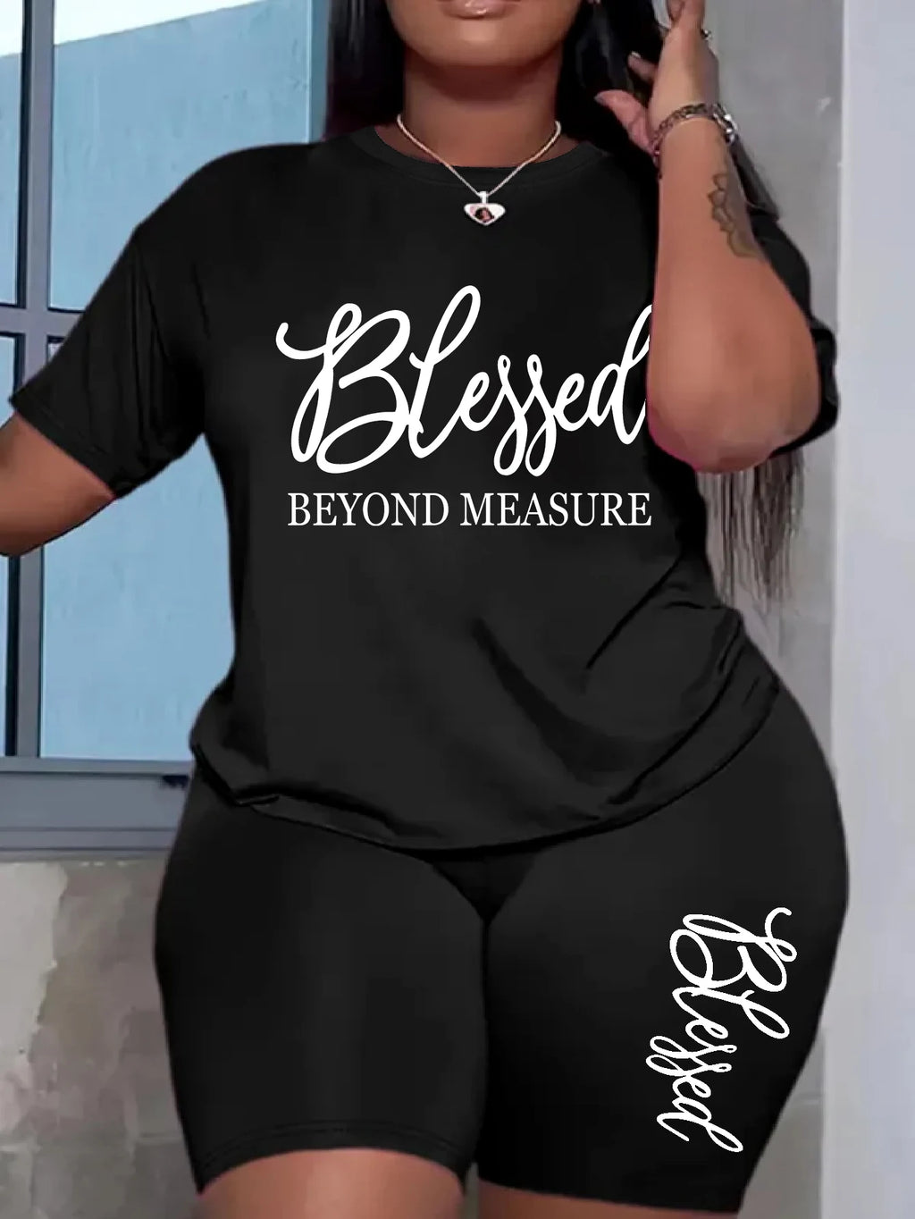 Plus size sets for women Summer 2 pieces Blessed printed offers and