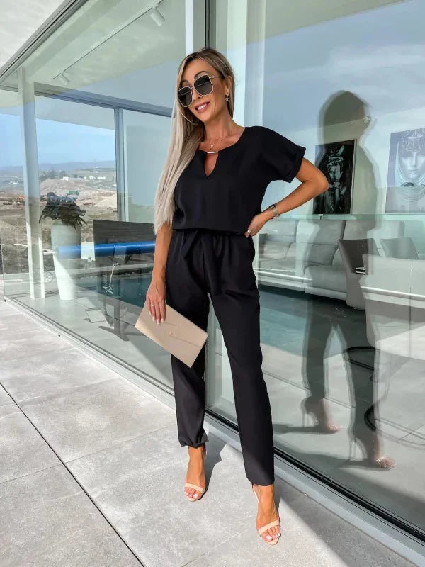 V-Neck Summer Jumpsuit with Pockets