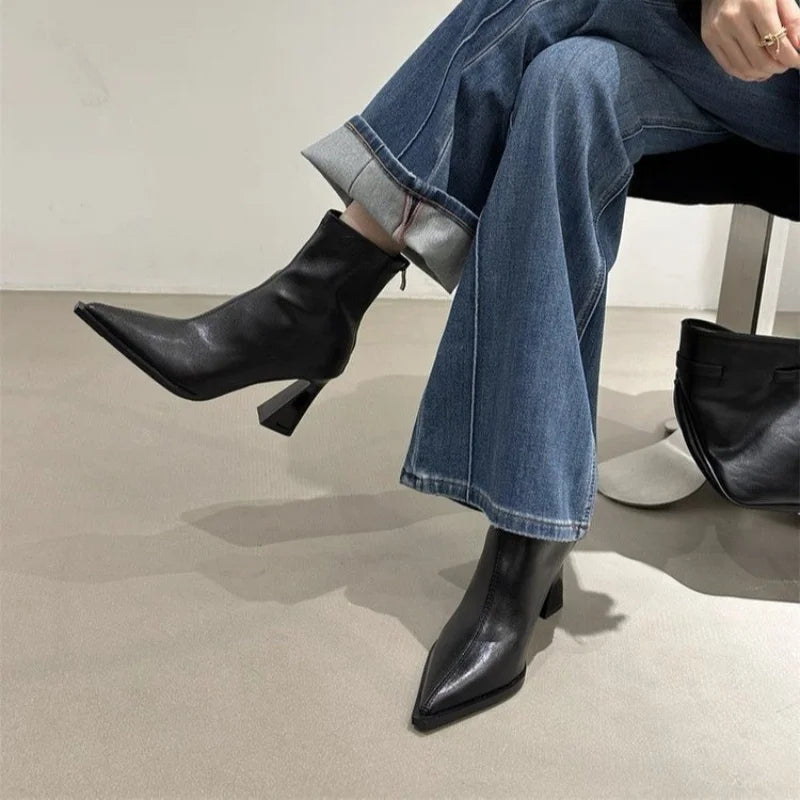 Winter Elegant Solid Color Sexy Zipper Thick Heel Casual Short Boots