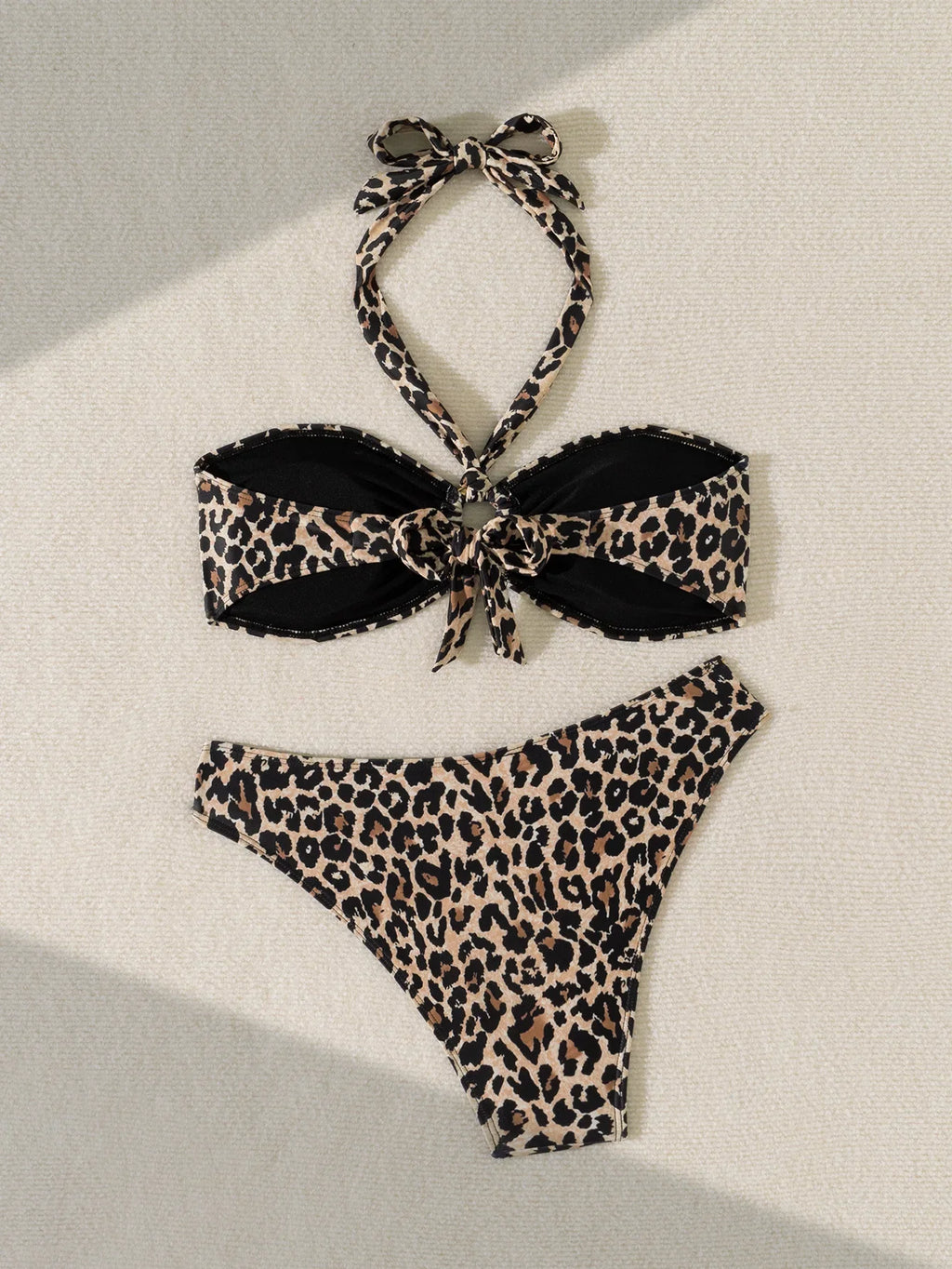 Leopard Print High-Waisted Bikini Set - Hollow Out