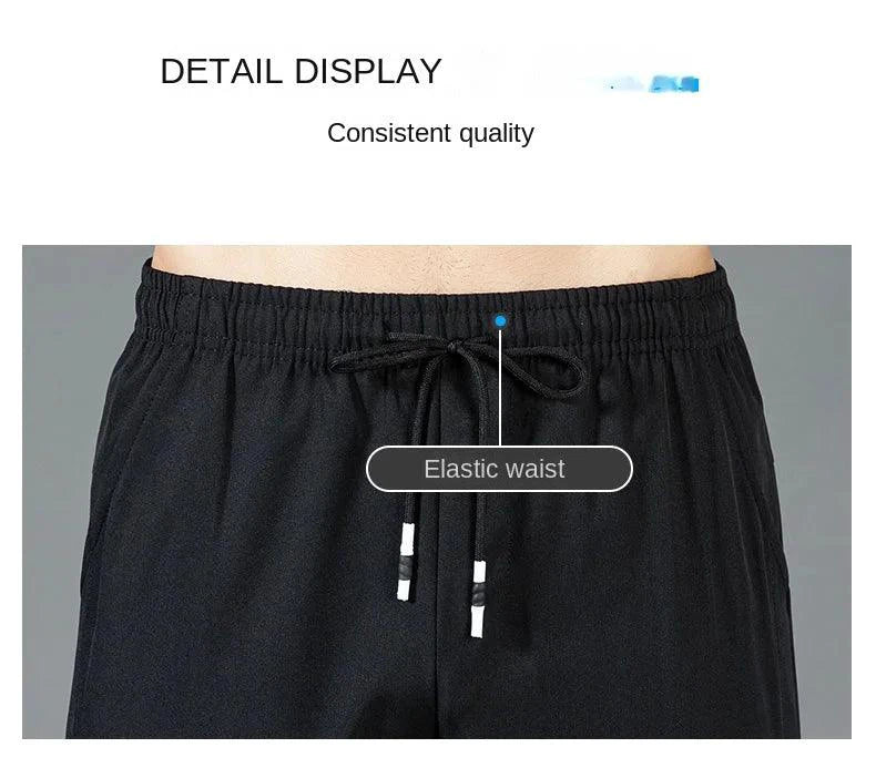 Ice Silk Men's Pants 2025 Summer New Black Gray Thin Business Casual Pants Outdoor Elastic Breathable Straight Leg Sweatpants
