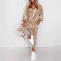 Golden Velvet Jogger Set - Long-sleeved Zipper Casual 2 Piece Loungewear