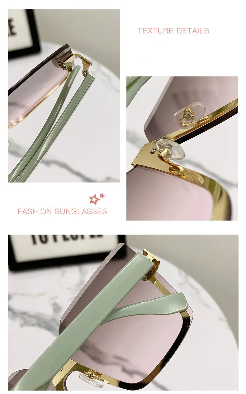 European & American Style Half-frame Metal Anti-UV Slip Sunglasses