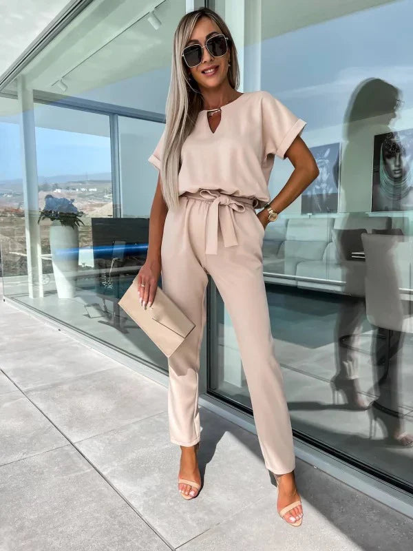 V-Neck Summer Jumpsuit with Pockets