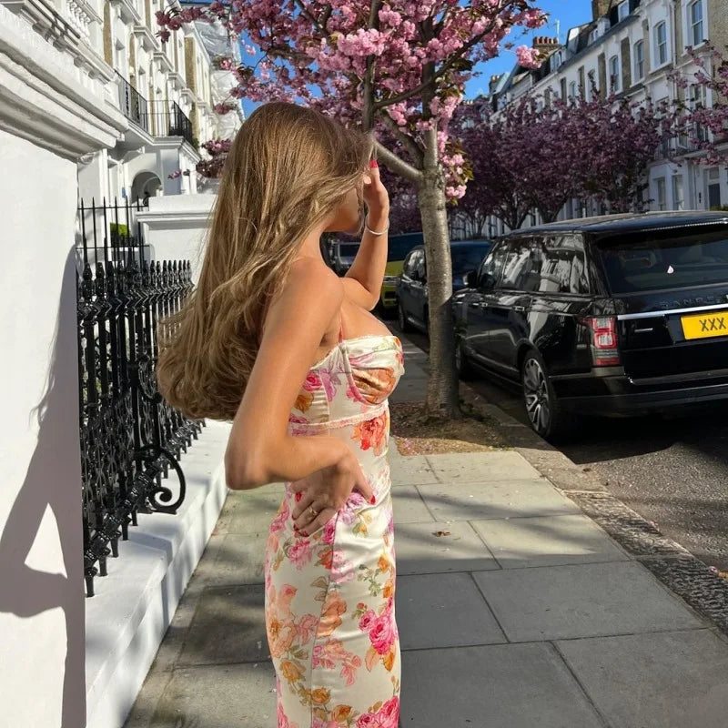Summer Floral Suspender Split Slim Sleeveless Party Beach Style Spaghetti Strap Dress