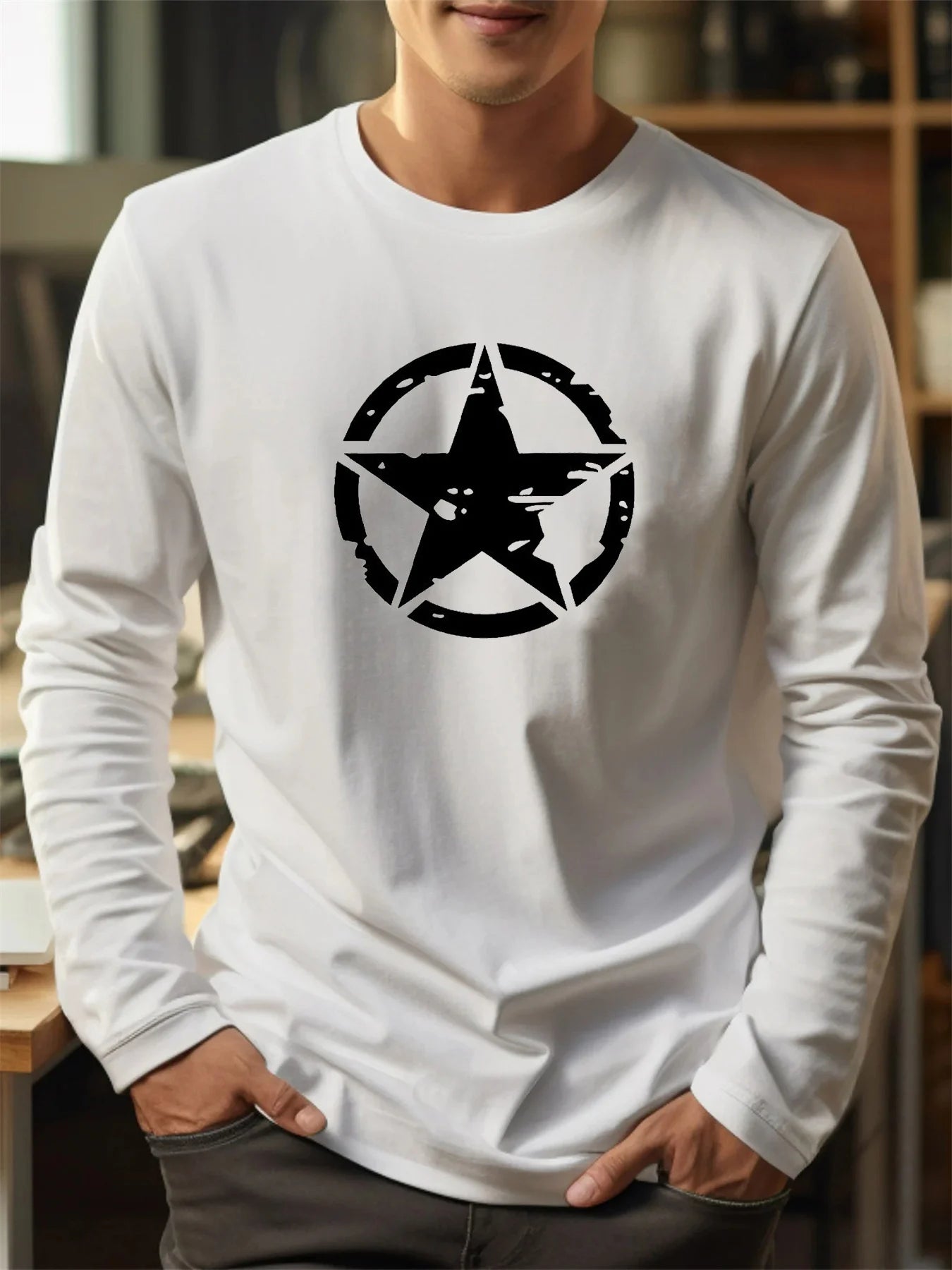 Men's 100% pure cotton loose fit plus size casual sports pentagram