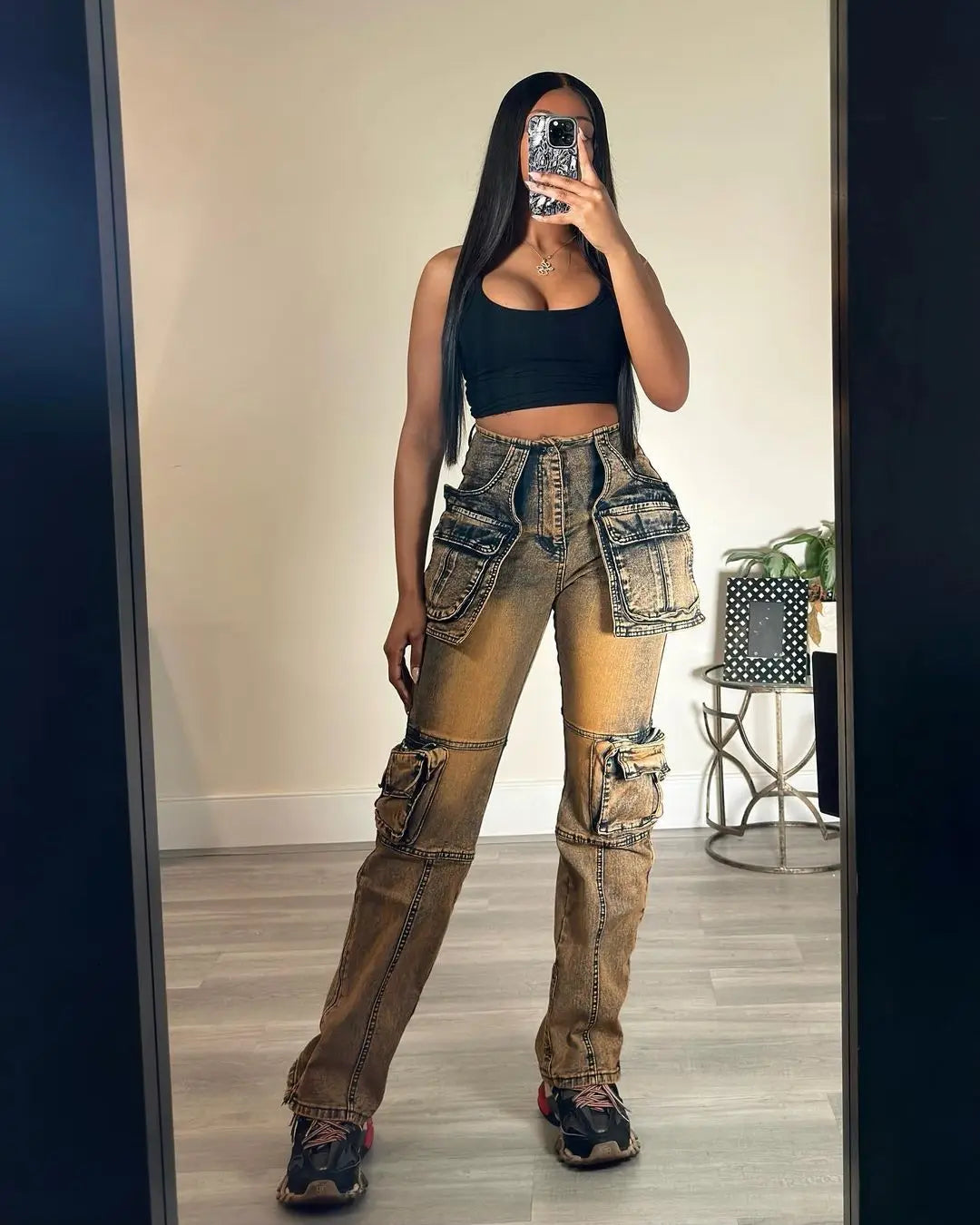 High Waist Stretchy Cargo Jeans