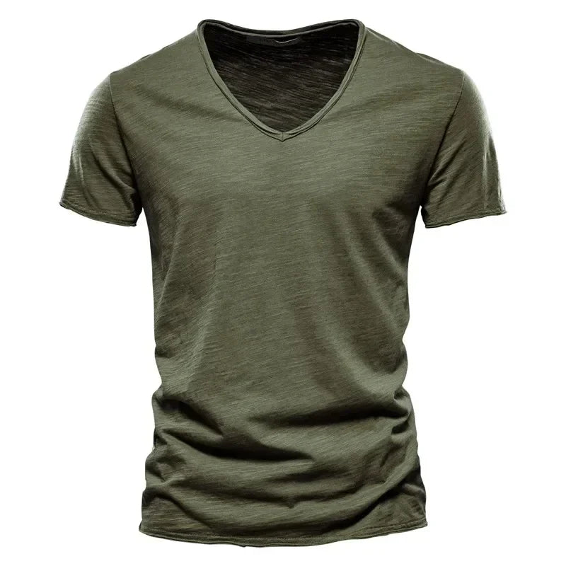 100% Cotton Men T Shirt Tops V Neck Thin Short Sleeve Tees Men Size S-5XL