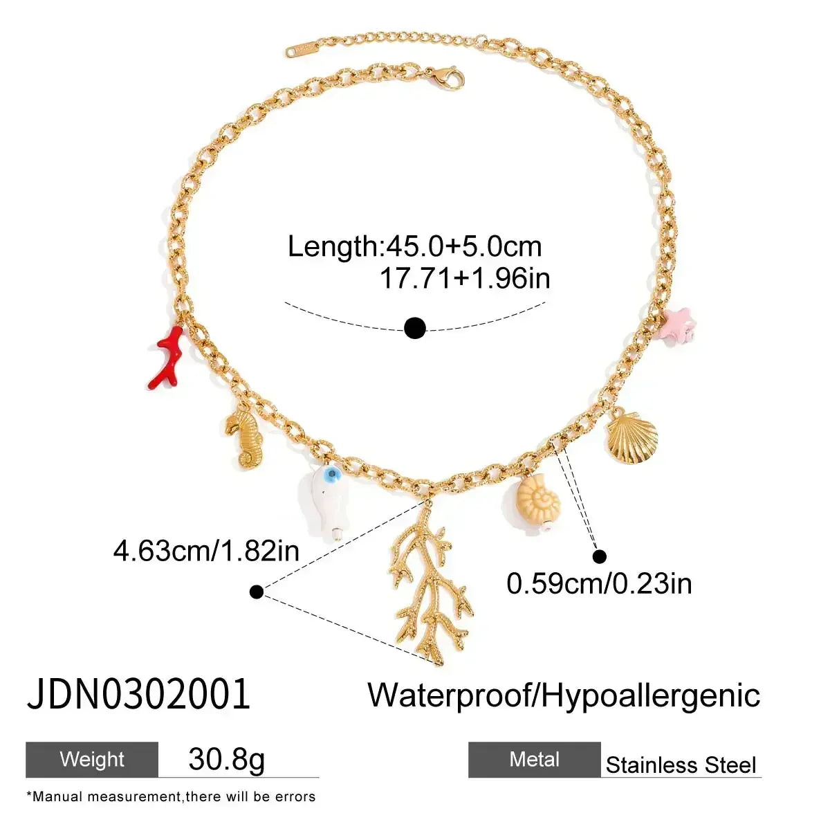 Zora Colorful Summer Holiday Style Conch Pendant Necklace Women's 18K Gold-plated Stainless Steel Multi Charm Fashion Jewelry