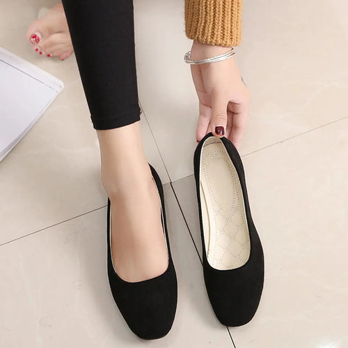 2025 Women Suede Square Flat Heel Shallow Female Shoes Spring Summer