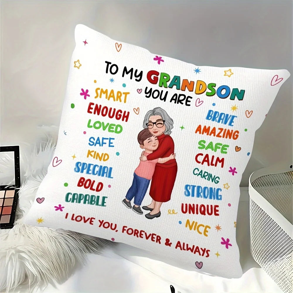 1pc To My Grandson Heartfelt Message Throw Pillow Cover,Suitable for