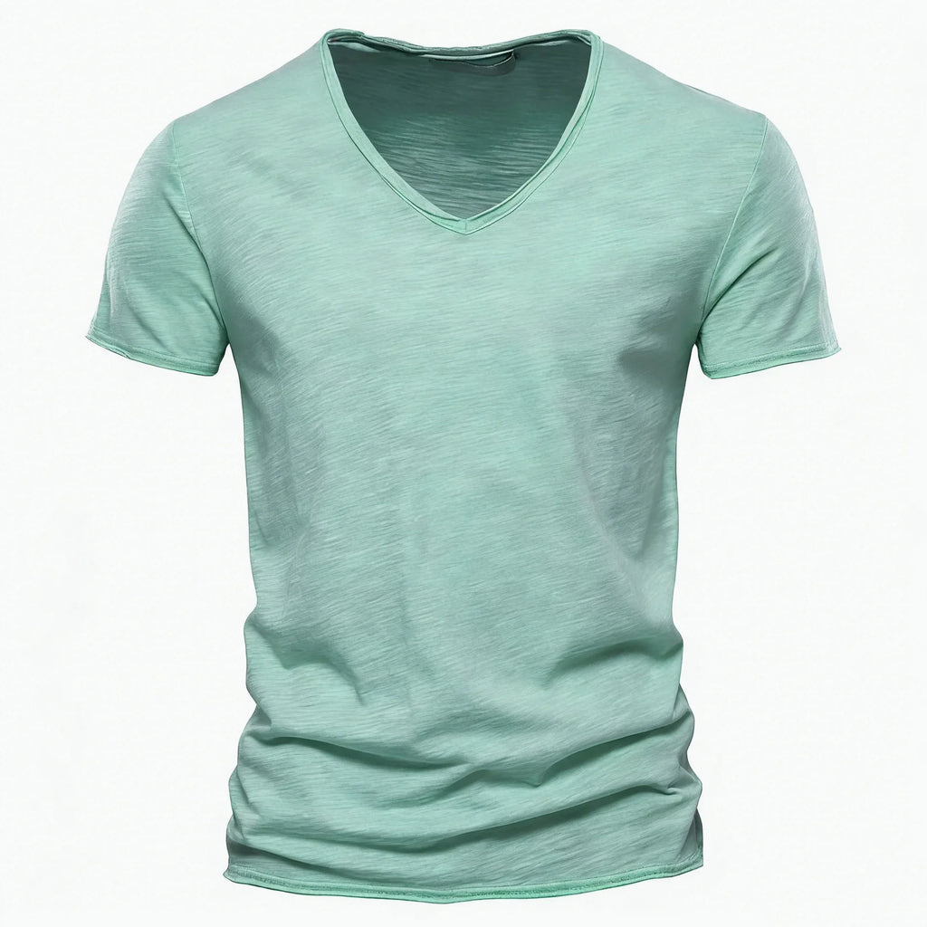 S-5XL 100% Cotton Men's T-Shirts Fashion Design V-neck Casual Slim Fit