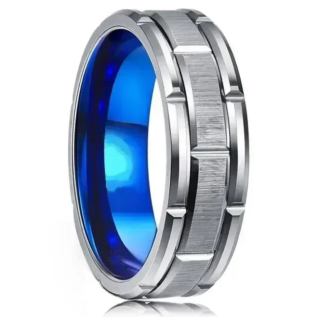 Fashion Men 8MM Stainless Steel Ring Black Color Brushed Double Groove Pattern Men's Wedding Ring Party Jewelry For Women Gift