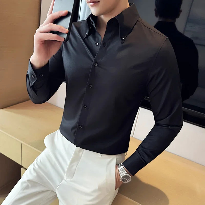 Plus Size 6XL-M Luxury Solid Color Big Neck Shirts For Men High