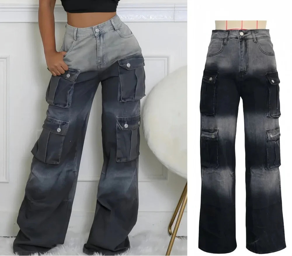 Gradient Solid Color Cargo Pocket