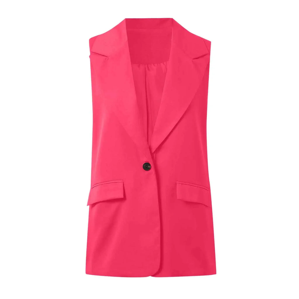Sleeveless Single Button Slim Fit Blazer Vest