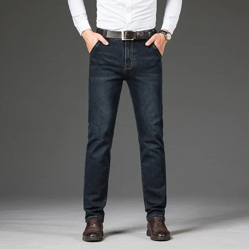 Plus Size 42 44 46 Spring Autumn Men's Fashion Casual Jeans Black Blue