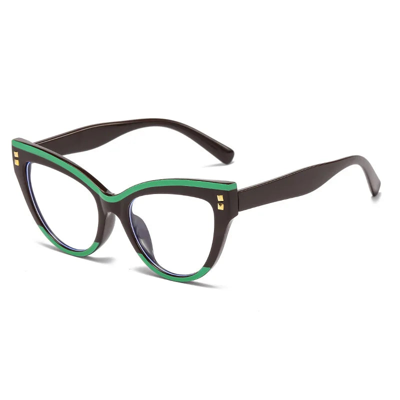 Anti Blue Light Optical Cat Eye Glasses Women Vintage Brand Designer Myopia Prescription Sexy Ladies Rivet Eye Glasses Frame