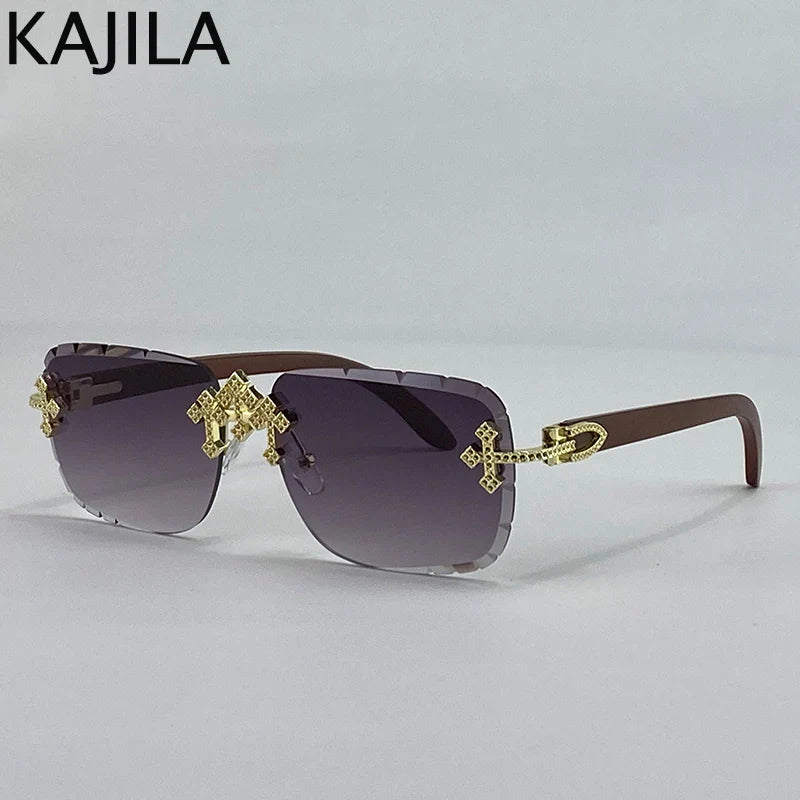Luxury Steampunk Rimless Square Men Sunglasses UV400
