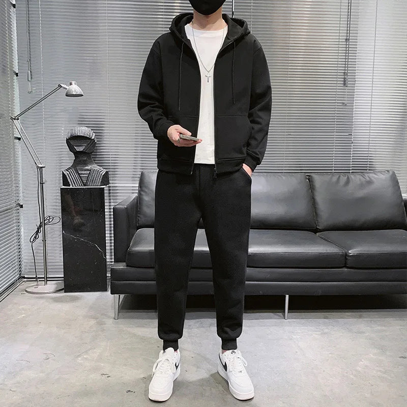 Plus Size Men's Tracksuit Hooded Sweatshirts Sports Sweatpants Zipper