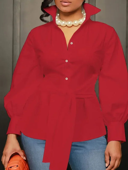 Plus Size 1XL-5XL Fashion Women‘s Solid Color Lapel Collar Blouse