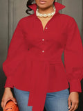 Plus Size 1XL-5XL Fashion Women‘s Solid Color Lapel Collar Blouse