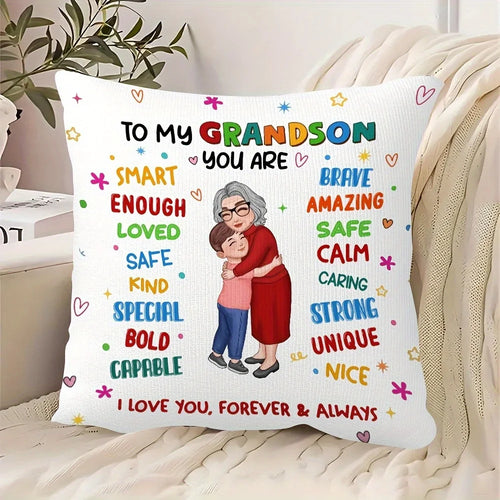 1pc To My Grandson Heartfelt Message Throw Pillow Cover,Suitable for