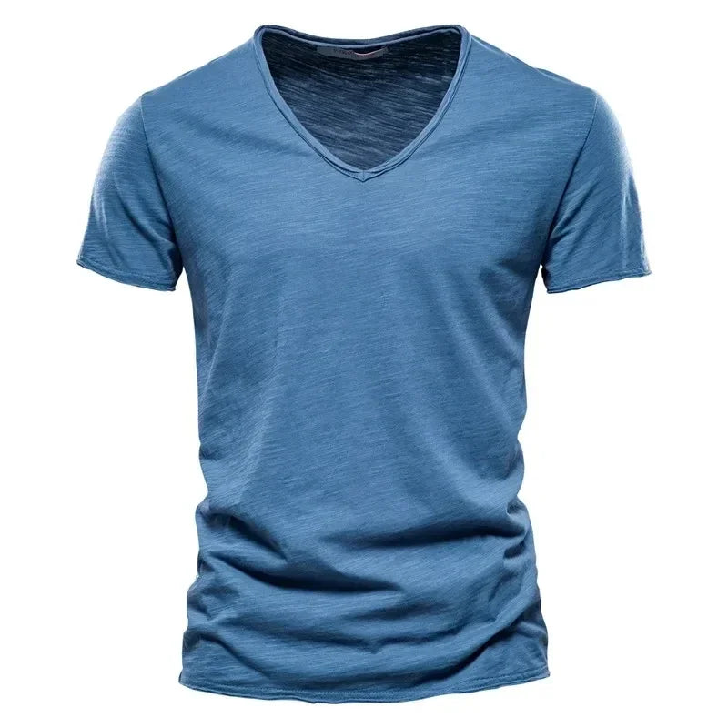 100% Cotton Men T Shirt Tops V Neck Thin Short Sleeve Tees Men Size S-5XL