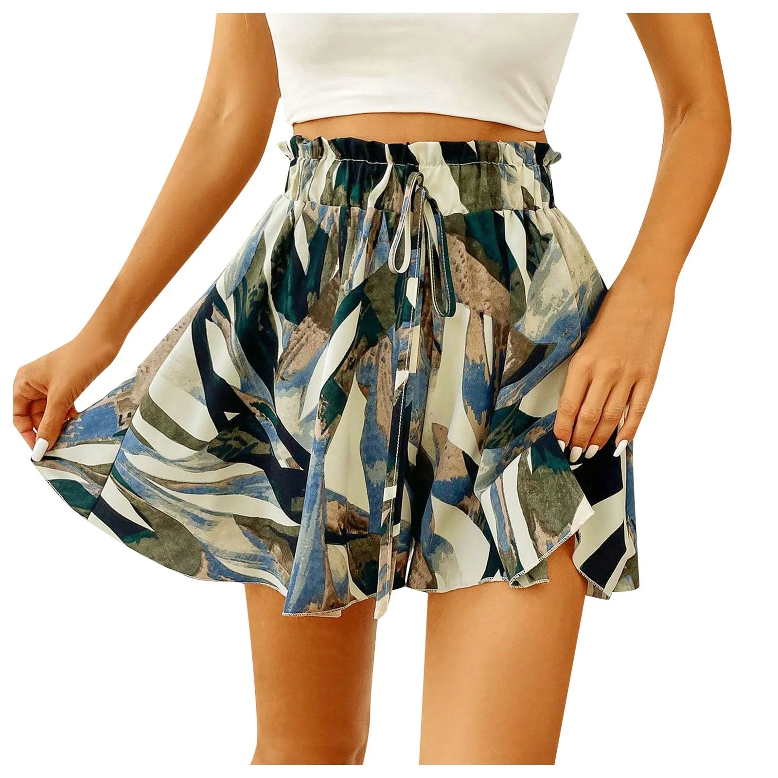 Floral Bohemian Wide Leg Shorts - Ruffle Hem
