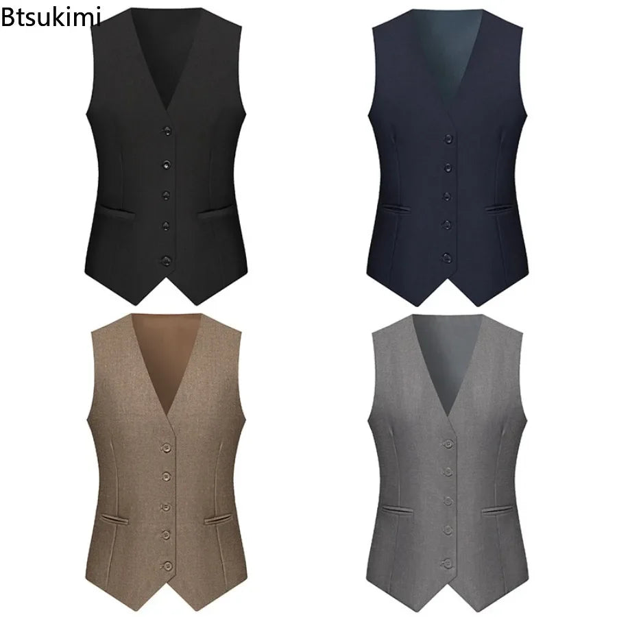 7XL 8XL Plus Size Slim Suit Vest Business Men's Dress Vest Fashion Solid Single Breasted V-neck Formal Waistcoats